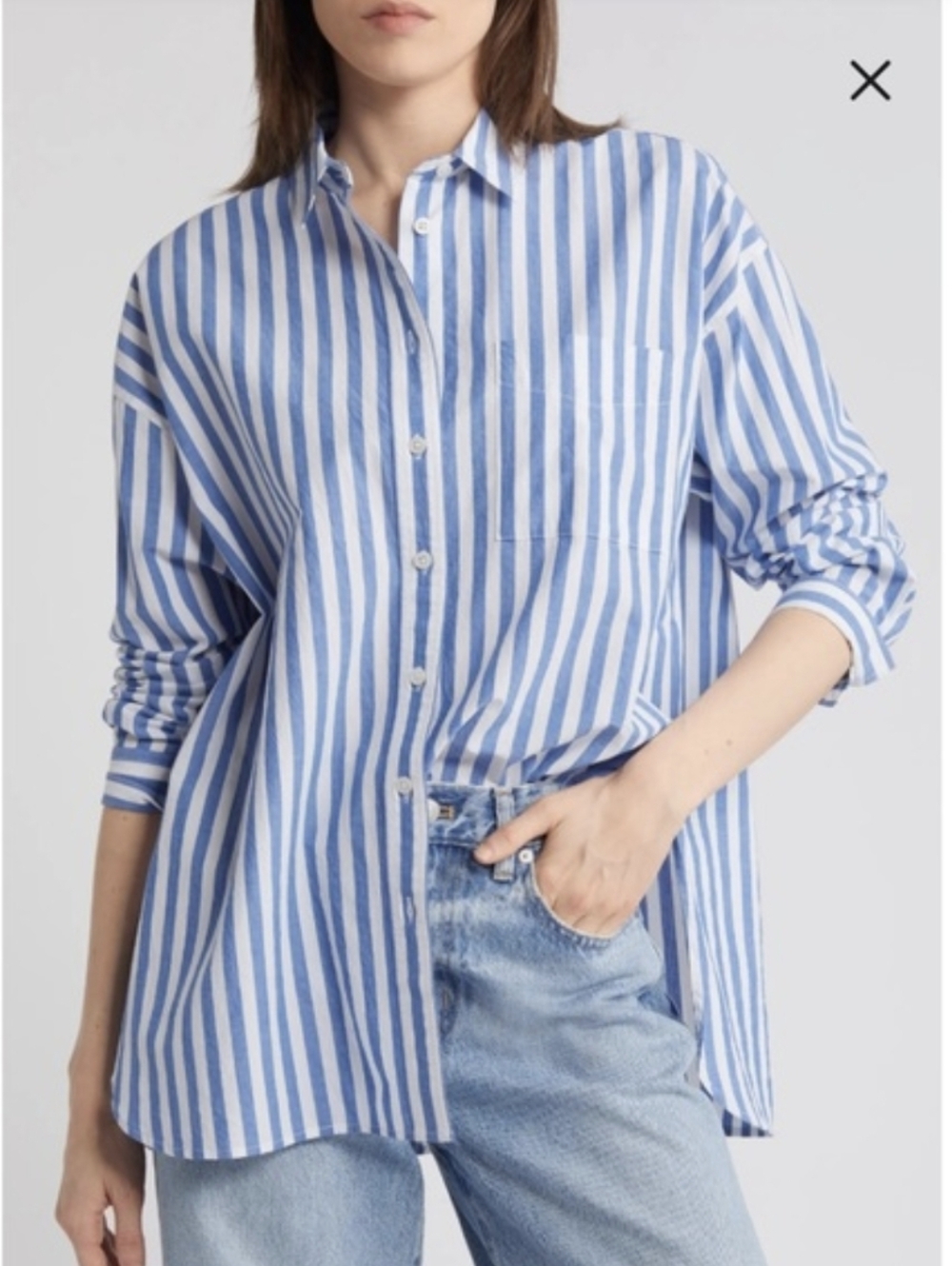 Madewell Airy Oversized Fit Poplin Stripe Button Up Shirt Size XXS - Picture 1 of 9